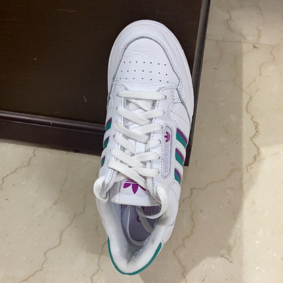 Adidas sneakers with the coolest teal and purple stripes. - Picture 2 of 2